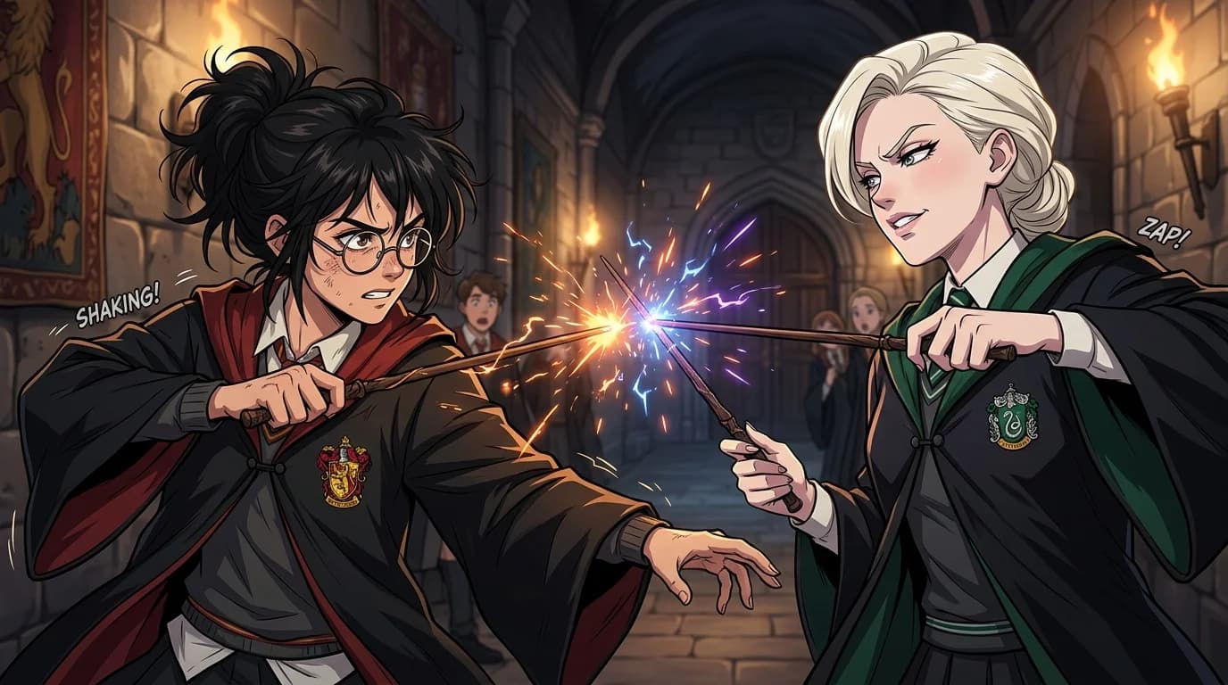 Corridor Wand Duel: Harriet Potter vs. Malfoid