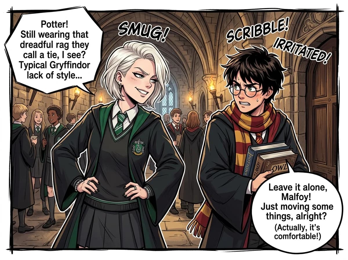 Malfoid comic by OddOnnion — Potter’s Dilemma: The Hallway Feud
