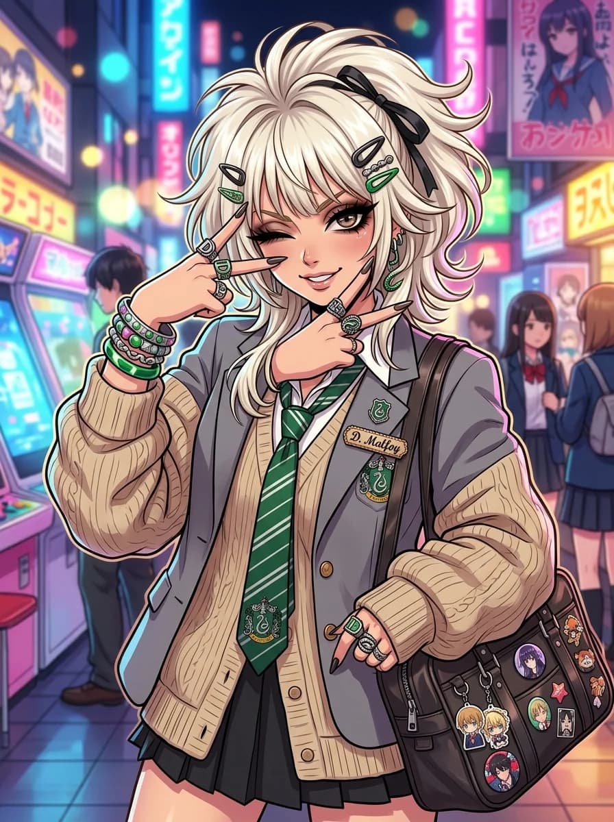 Gyaru Malfoid: Platinum Streaks & Haughty Wink